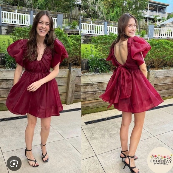 NWT Aje Gretta Tie Organza Burgundy Mini Dress Size Medium Open Back V neck - Picture 2 of 10